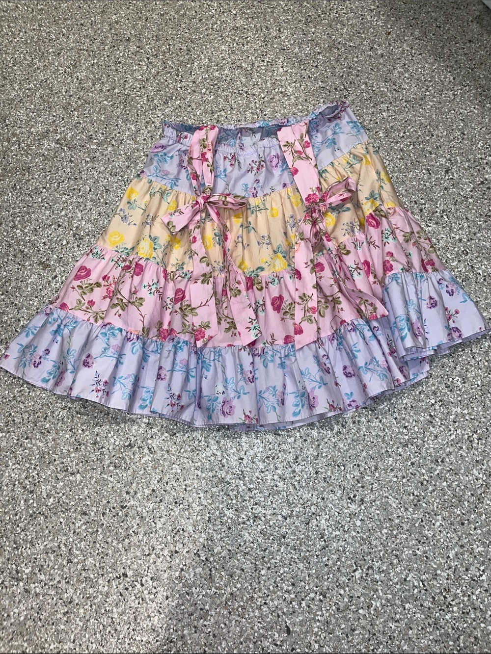 LoveShackFancy Tiered Floral Tie-Shoulder Dress - Pink, Yellow & Lavender NEW - Picture 10 of 13